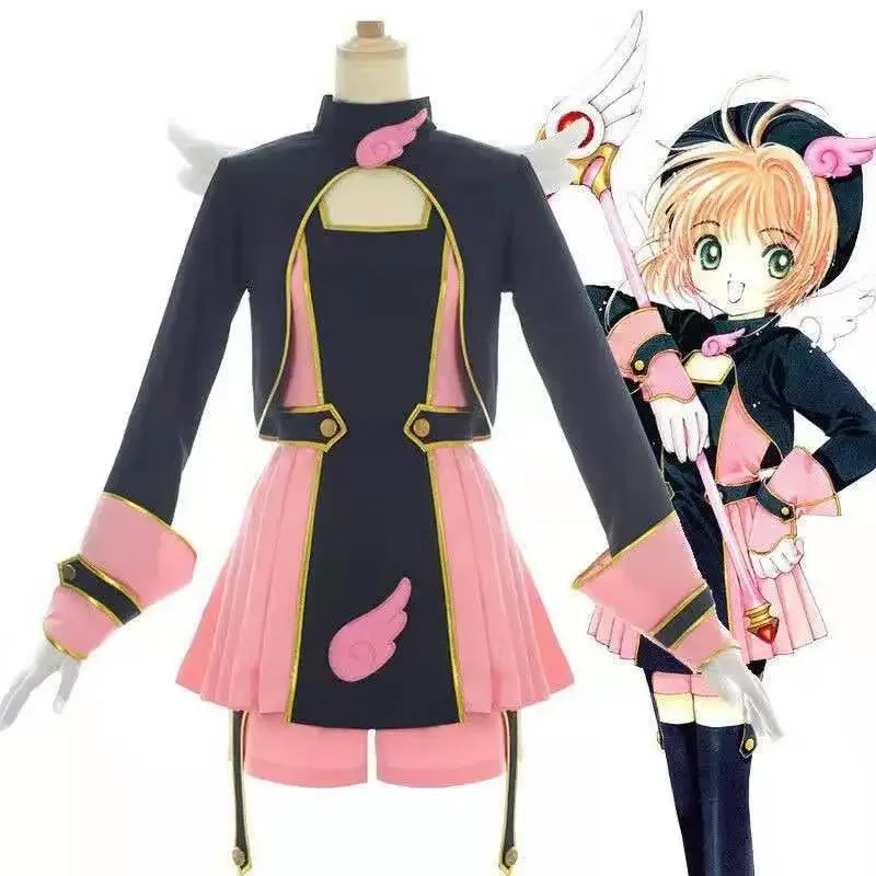Nuevo disfraz de Sakura Cardcaptor Kinomoto Sakura, vestido de Cosplay con alas, disfraces de Halloween para adultos para mujeres, disfraz de juego de rol