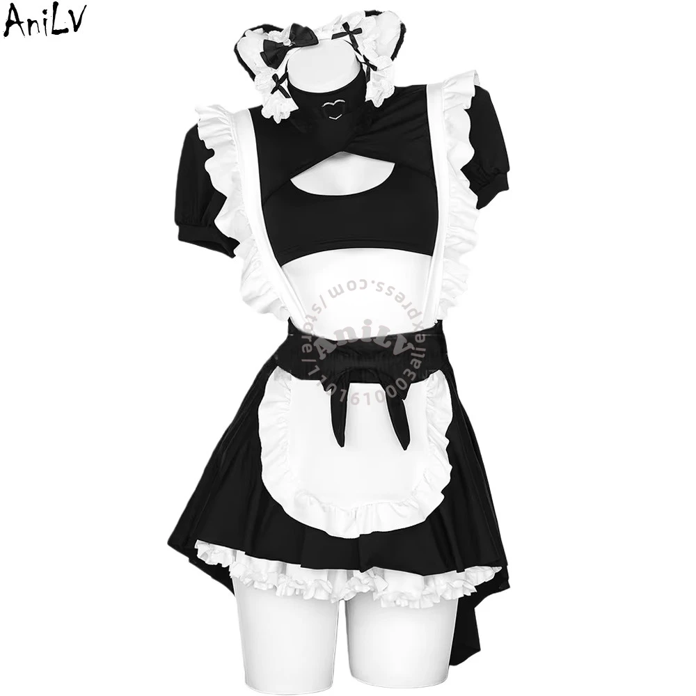 

AniLV японское аниме девушка униформа горничной женское платье служанки наряды косплей костюм