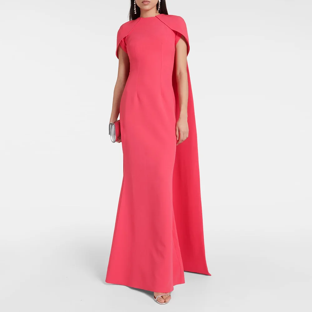 

Women's Evening Dresses Watermelon O Neck Cape Elegant Wedding Guest Gowns 2025 Trumpet Floor Length Trumpet Formal Dress Long