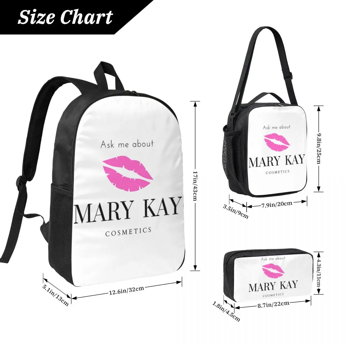 

Ask Me About Mary Kay Backpack Student Boys Girls BookBag School Bag Computer Shoulder Bags 3ps Insulated Lunch Bag Pencil Case