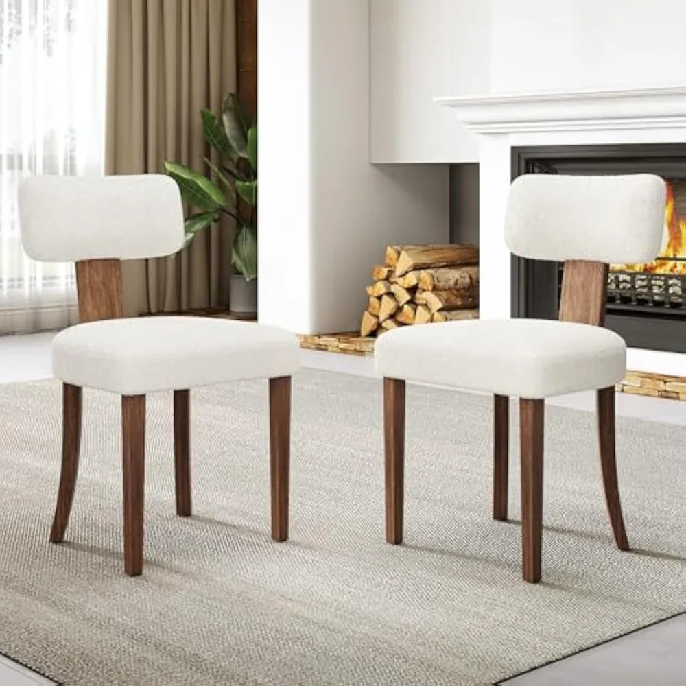 

Dining Chairs Set of 4, Modern Kitchen Chairs with Upholstered Curved Backrest & Seat, Hardwood Frame, White