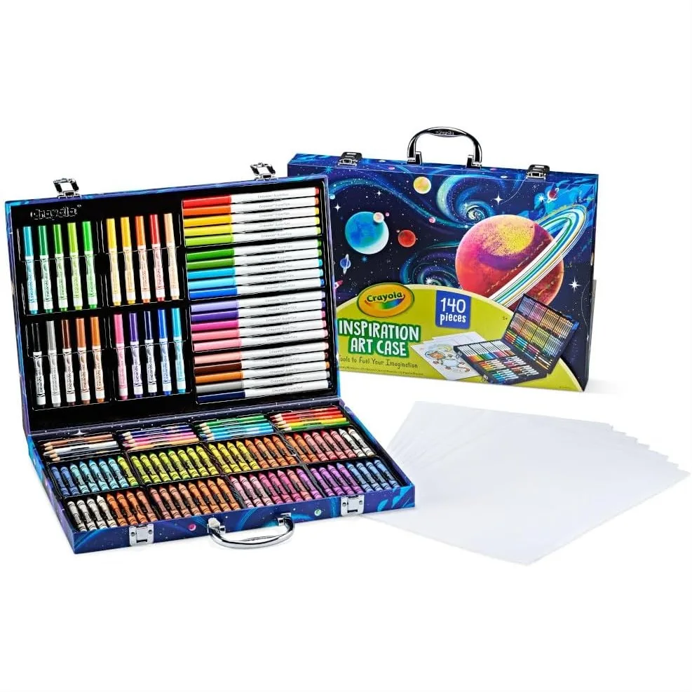 

140-Piece Art Case Space Coloring Set for Kids Ages 5+, Includes Crayons, Markers, Pencils, and Drawing Sheets, Portable and