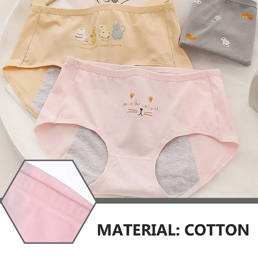 

3pcs Cotton Menstrual Underpants For Women Leak-Proof Physiological Comfortable Period Briefs Anti-Leak Sanitary Underwear
