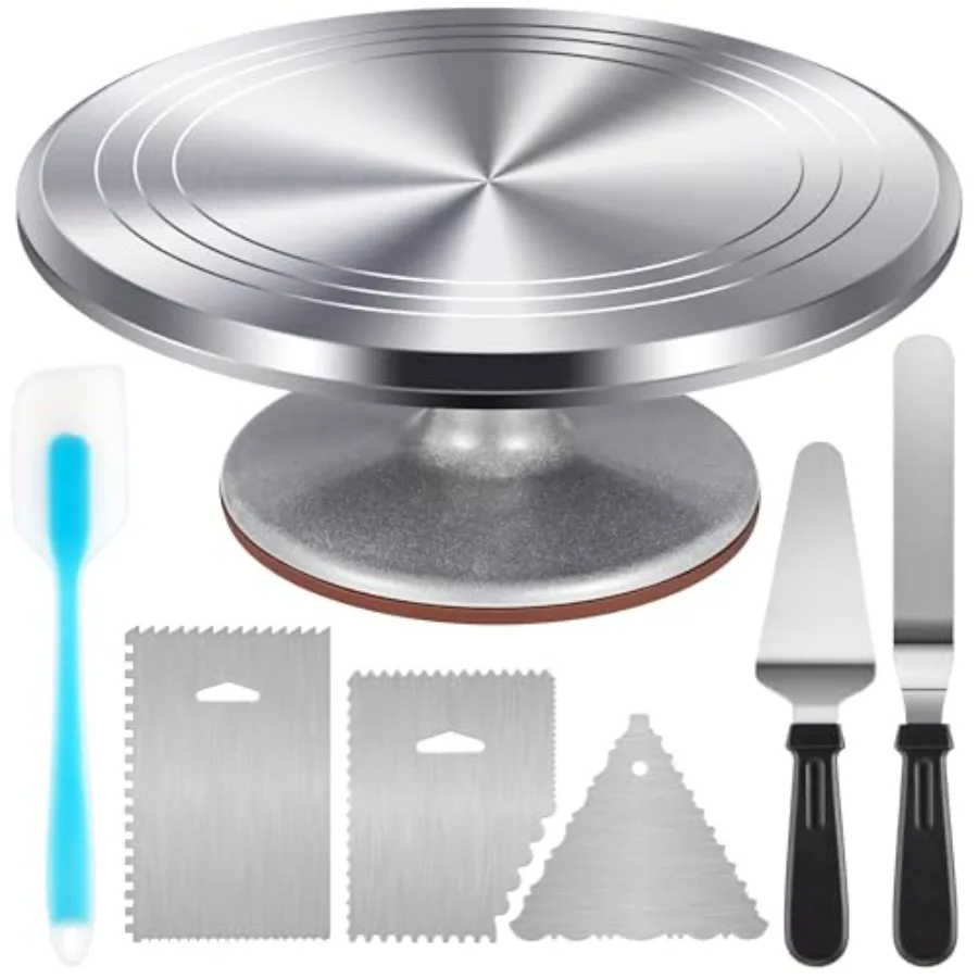 

Aluminium Cake Turntable Set Baking Tools with Revolving 12" Cake Stand for Decorating 12.7" Offset Spatula 3 Stainless Steel F