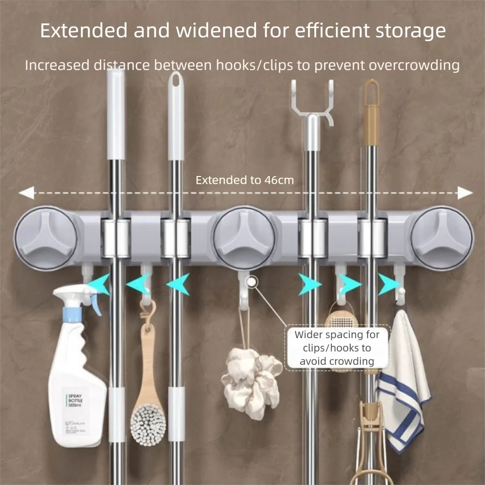

Держатель для швабры на присоске, прочная фиксированная водонепроницаемая подвесная стойка для швабры, многоразовая с крючком, настенный кронштейн на присоске, гараж
