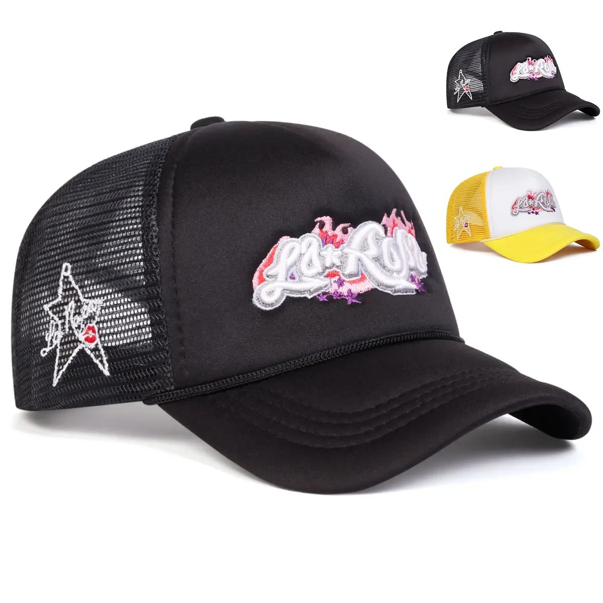 للجنسين LaRona لهب التطريز قبعات البيسبول صافي الربيع والصيف في الهواء الطلق قابل للتعديل قبعات عادية واقية من الشمس قبعة قبعة رياضية