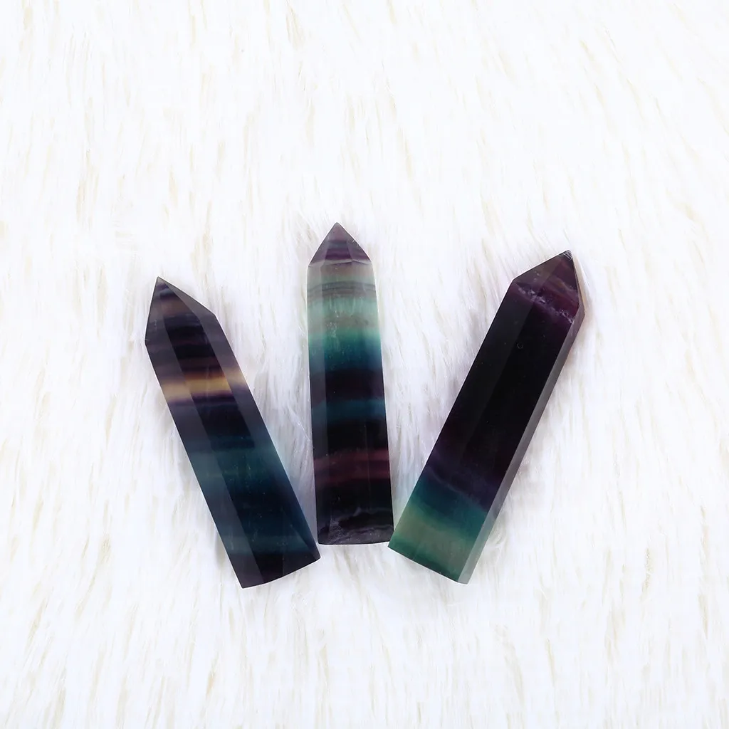 Stone Craft Crystal Ornament Crystal Tower Natural Fluorite Crystal Tower Rainbow Fluorite Healing Wand Polished Single Point
