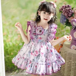 Baby Girls Summer Lolita Dress for Birthday Party Children Spanish Lace Floral Dresses Infants Turkish Boutique Ball Gowns