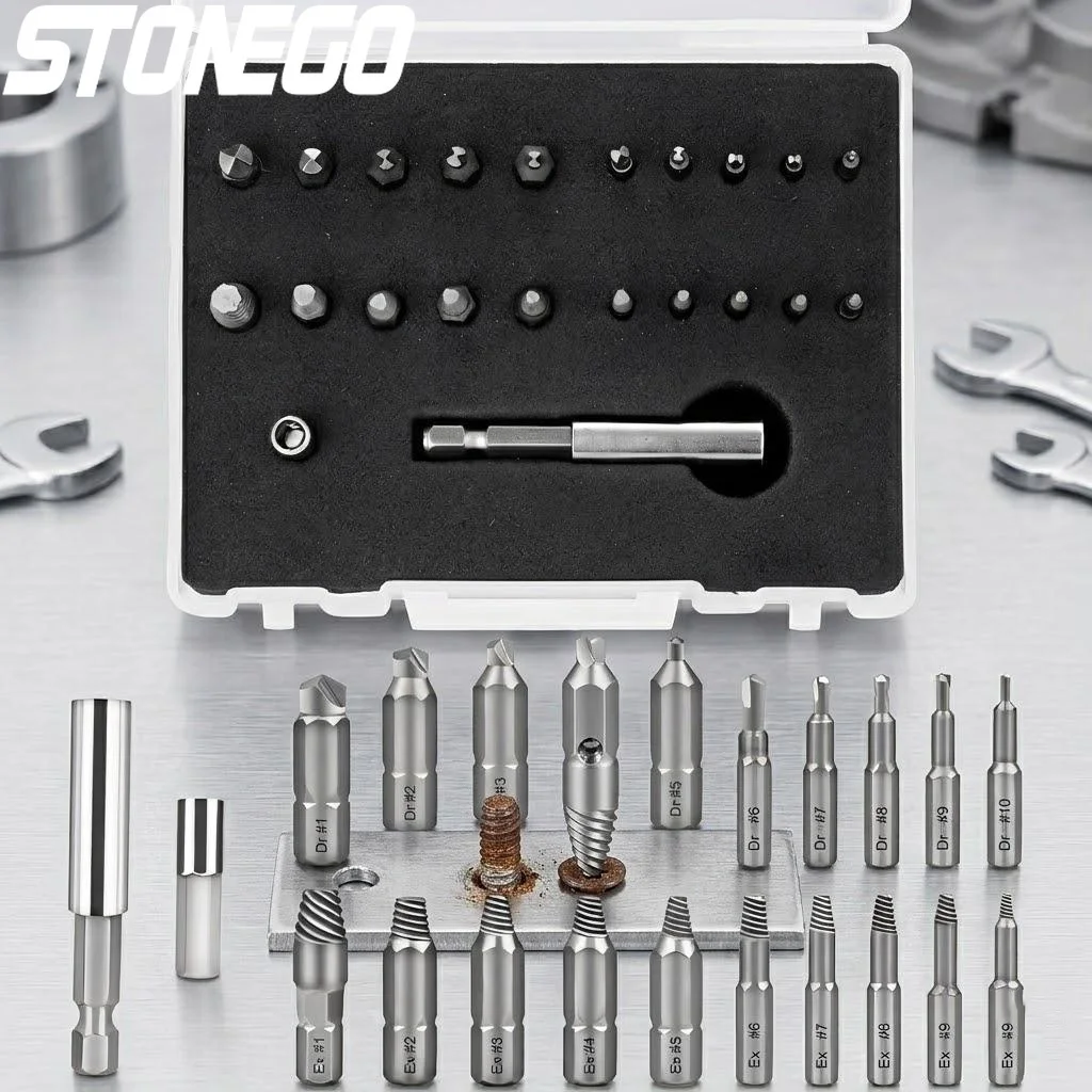 

High Speed Steel Screw Extractor Tool Kit Broken Bolt Remover Stubborn Screw Removal Metal Drill Bits Set Damaged Thread Repair
