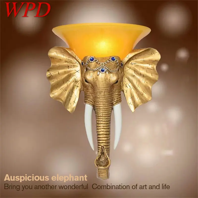 

WPD Modern Elephant Wall Lamp Interior LED Creative European Resin Gold Sconce Lights for Home Living Room Corridor