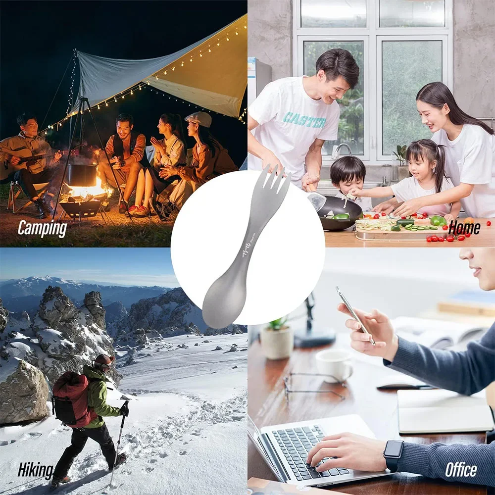 التيتانيوم سبورك 2 في 1 ملعقة خفيفة تجهيزات المطابخ المحمولة شوكة سكين التخييم في الهواء الطلق نزهة السفر صديقة للبيئة أطباق