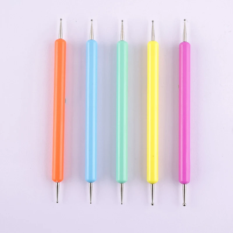 Stylo perceuse à Double tête, 5 pièces, stylo à pointe de peinture, brosse pour Nail Art, outil de manucure multicolore pour Salon de points