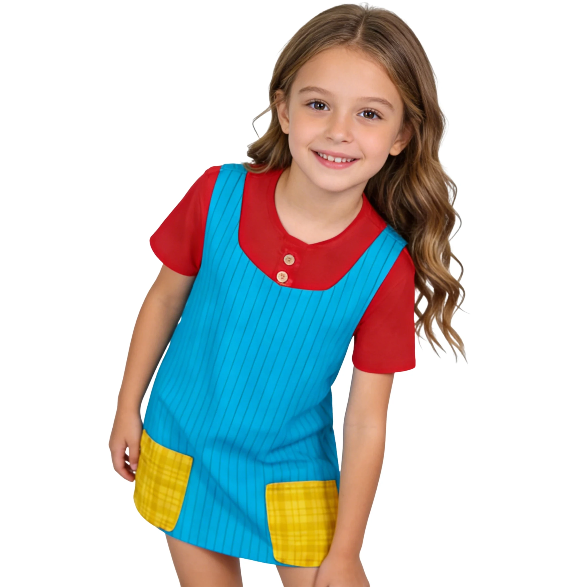 

Cartoon Print Kids Short Sleeve T-shirt, Pippi Cosplay Style 2026 Spring Summer Casual Top For Home Play Party