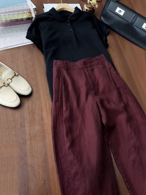 

Summer Wear Suit Women's Small Age Reduction POLO Short Sleeve Shirt Loose Versatile Casual Pants Two-piece Set