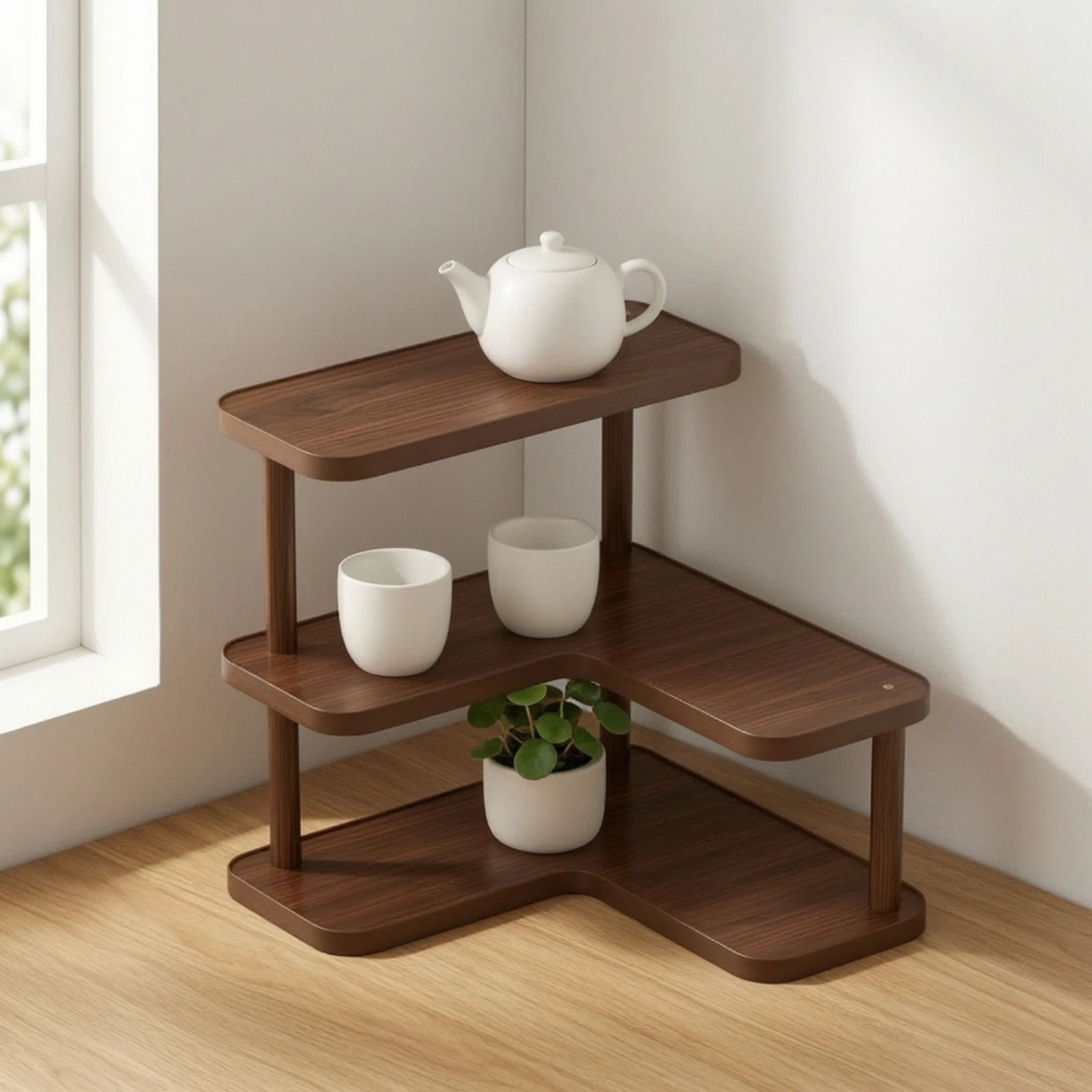 Desktop Organizer Space-Saving Corner Organizer Corner Shelf Small 3-Tier Rack Wood-Grain for Countertop, Coffee Station