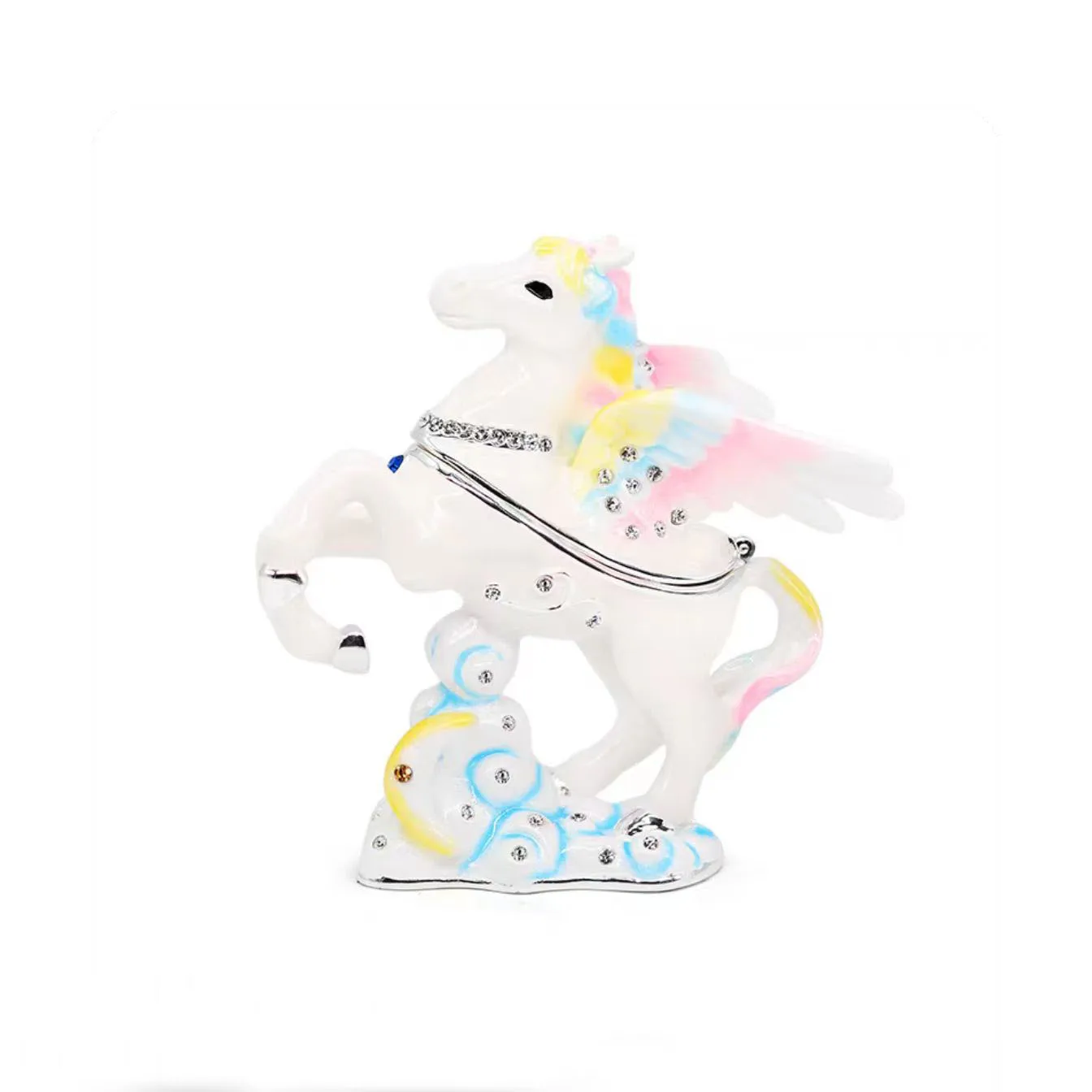 

Crystal Bejeweled Enamelled Angel Horse Unicorn Jewelry Ring Holder Trinket Box Handmade Animal Figurine Collectible Decor Gift