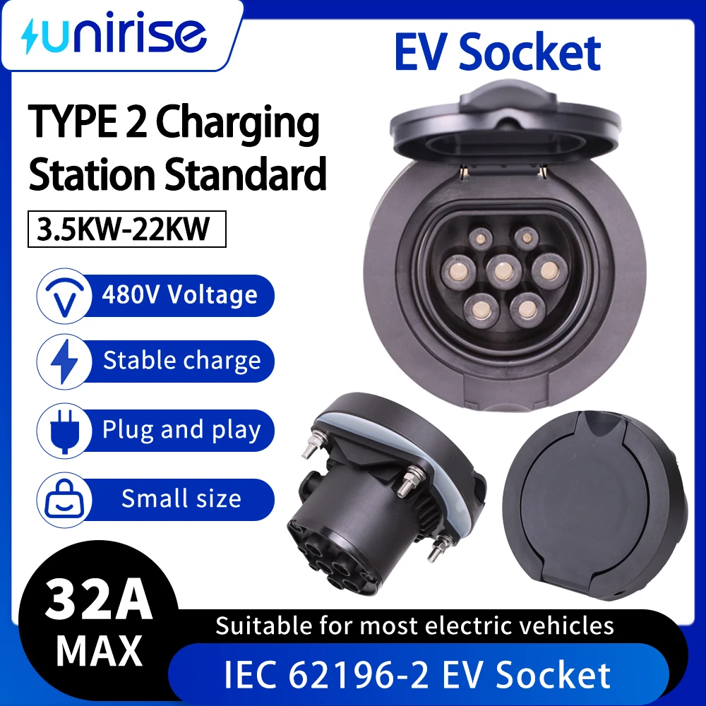 3.5KW 22kW Type2 Female Socket 16A 32A (1Phase/3Phase) EV IEC 62196-2 Electric Car Charging Pile Station Socket