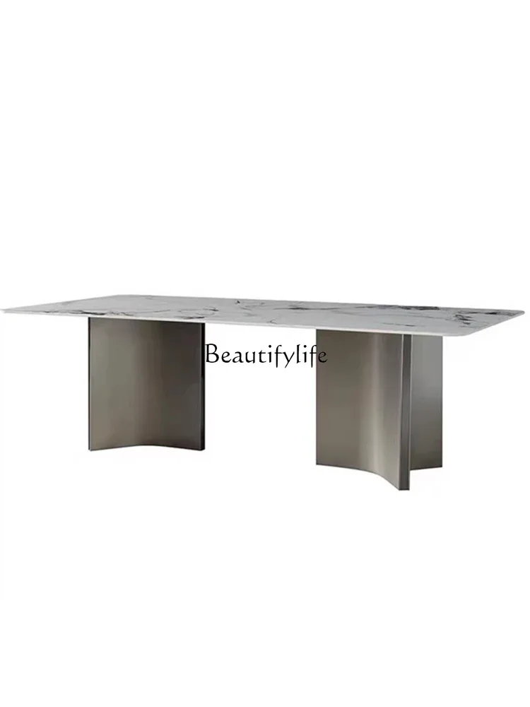 

ls 18Italian simple modern gray steel rock slab table rectangular high-end large apartment table