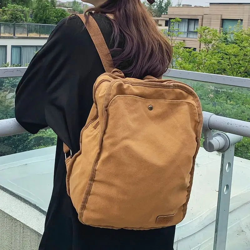 Retro Hong Kong Feng Shui Wash Canvas Backpack Female Student Schoolbag Female Lazy High School Backpack Male