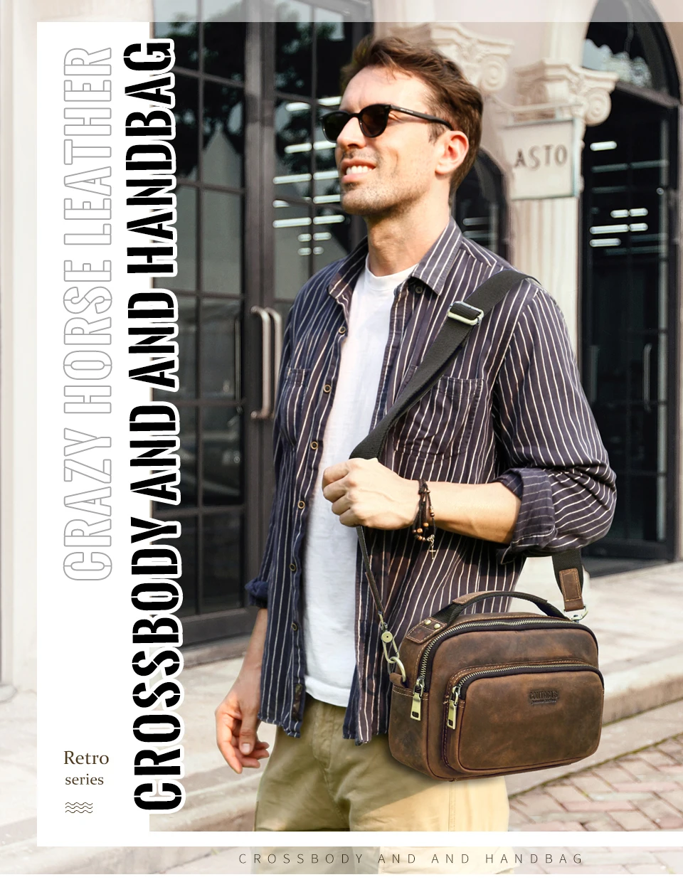 CONTACT'S Sling-Umhängetaschen aus echtem Leder für Herren, Vintage-Umhängetasche, Umhängetasche für Herren, Reisetasche für 8,3 Zoll iPad Mini – Detail 1