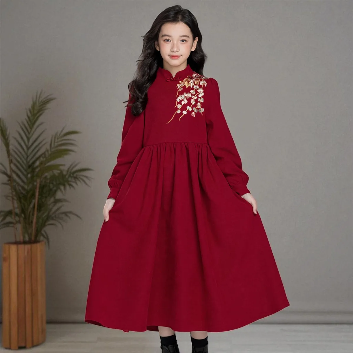 

Kids Corduroy Dress for Girls Christmas Dress Long Party Dress Maxi outfits Teenagers Autumn Winter Dress Children Costumes 6-13