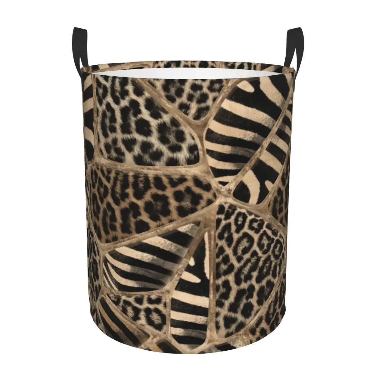 Custom Animal Print Laundry Basket Collapsible Leopard and Zebra Pastel Gold Clothes Hamper for Baby Kids Toys Storage Bin