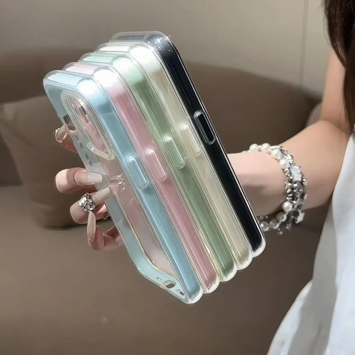 Luxuriöse Handyhülle mit Bonbonfarbenem Rahmen und Klarem Rücken für iPhone 17 16 15 13 12 11 Pro Max XR XS 17air, Stoßfeste Acryl-Schutzhülle – Detail 3