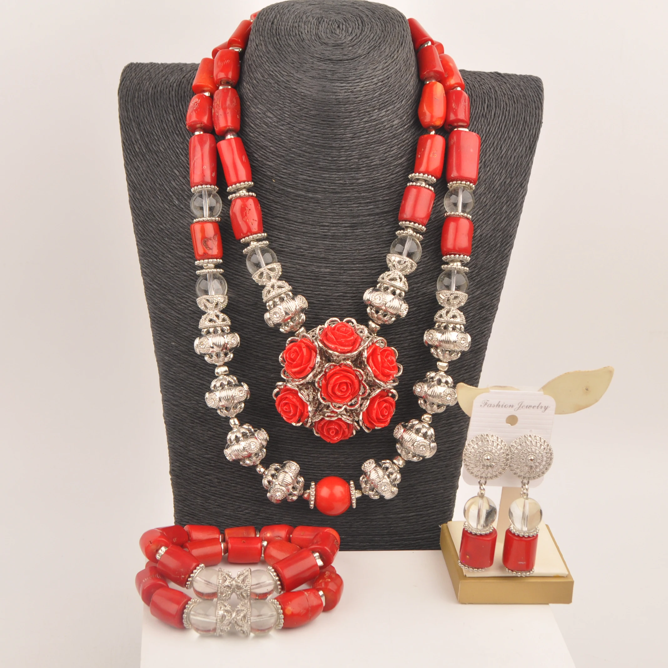 

Nigerian Wedding African Coral Beads Jewelry Sets for Women