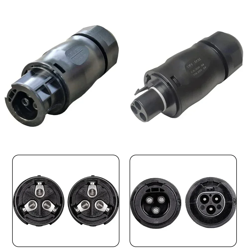 IP68 3-Pin AC SocketFemale + PlugMale Replacement For Inverters Compatible 10mm-13mm Cables AC Photovoltaic Quickly Connector