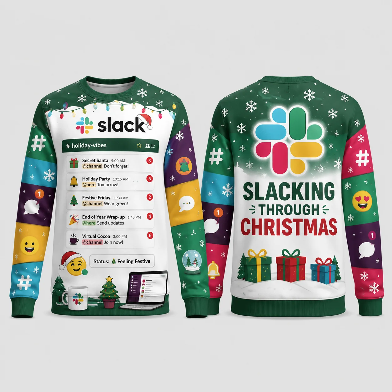 Ugly Christmas Sweater Funny Slack Chat Theme Crewneck Sweatshirt 3D Printed Polyester Xmas Holiday Pullover Gift