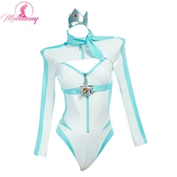 MOBBUNNY Women Princess Derivative Lingerie Racing Suit Striped Cutout Bodysuit with Crown Gloves Cosplay Costume