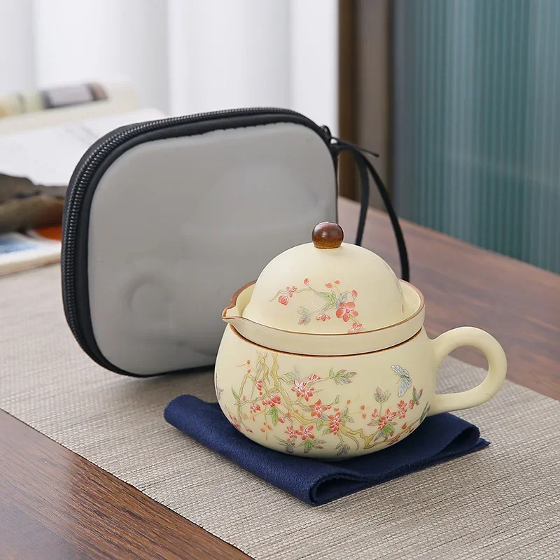 Hand-made Painting and Making Travel Tea Set Portable Tea Water Separation Office Water Cup Brew Teapot Outdoor Camping Tea Cup