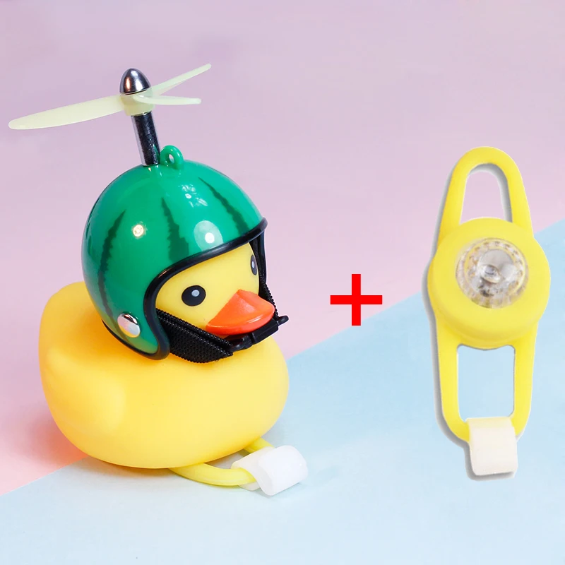 Bike Handlebar Head Light Bicycle Duck Bell with Light Yellow Broken Wind Small Duck Hard Hat Helmet Cycling Equipment Ring Bell