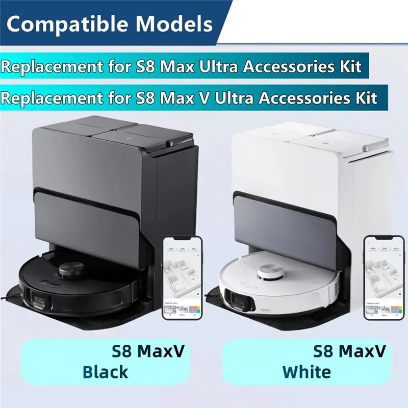 ABCA-Robot Vacuum Cleaner Accessories For Roborock S8 Maxv Ultra Set Mop Cloth Vacuum Bags Side Brush Filter Replaceable Set