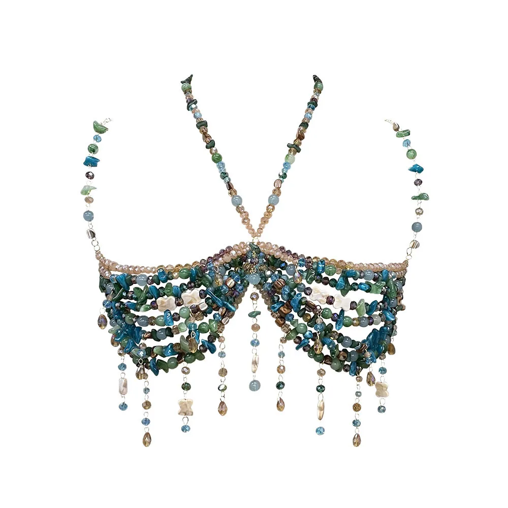Vrouwen Tops Kralen Hemdje Vest Bikini Bh Top Body Overdreven Parel Hals Bustier Beachwear Lingerie Vrouw Club Rave