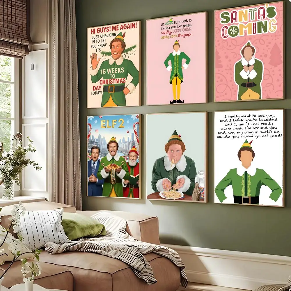 Movies Elf Poster Waterproof Sticky Wall Art Print For Bedroom Living Room Hallway Bar Home Decor