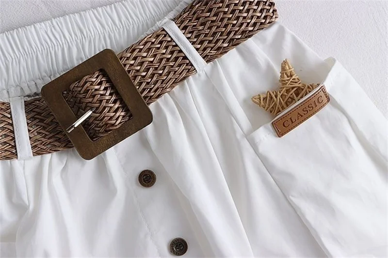 2025 Spring Summer Women Washed Cotton Elastic High-waist Skirt Pocket Belt Solid Long A-line Skirts Split Hem All-match Skirts