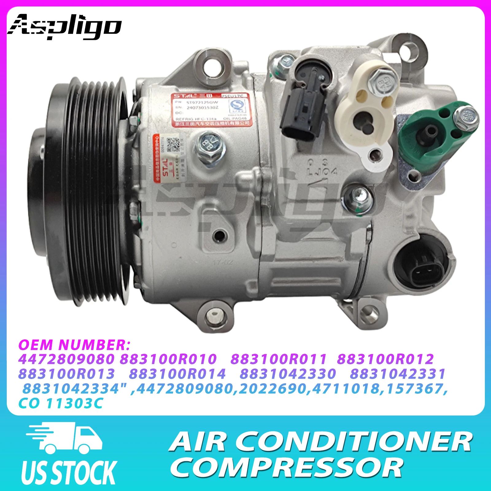 Aspligo 12V Air Conditioner Compressor For TOYOTA 4472809080 883100R010 883100R011 883100R012 883100R013 Auto Ac Compressor Part