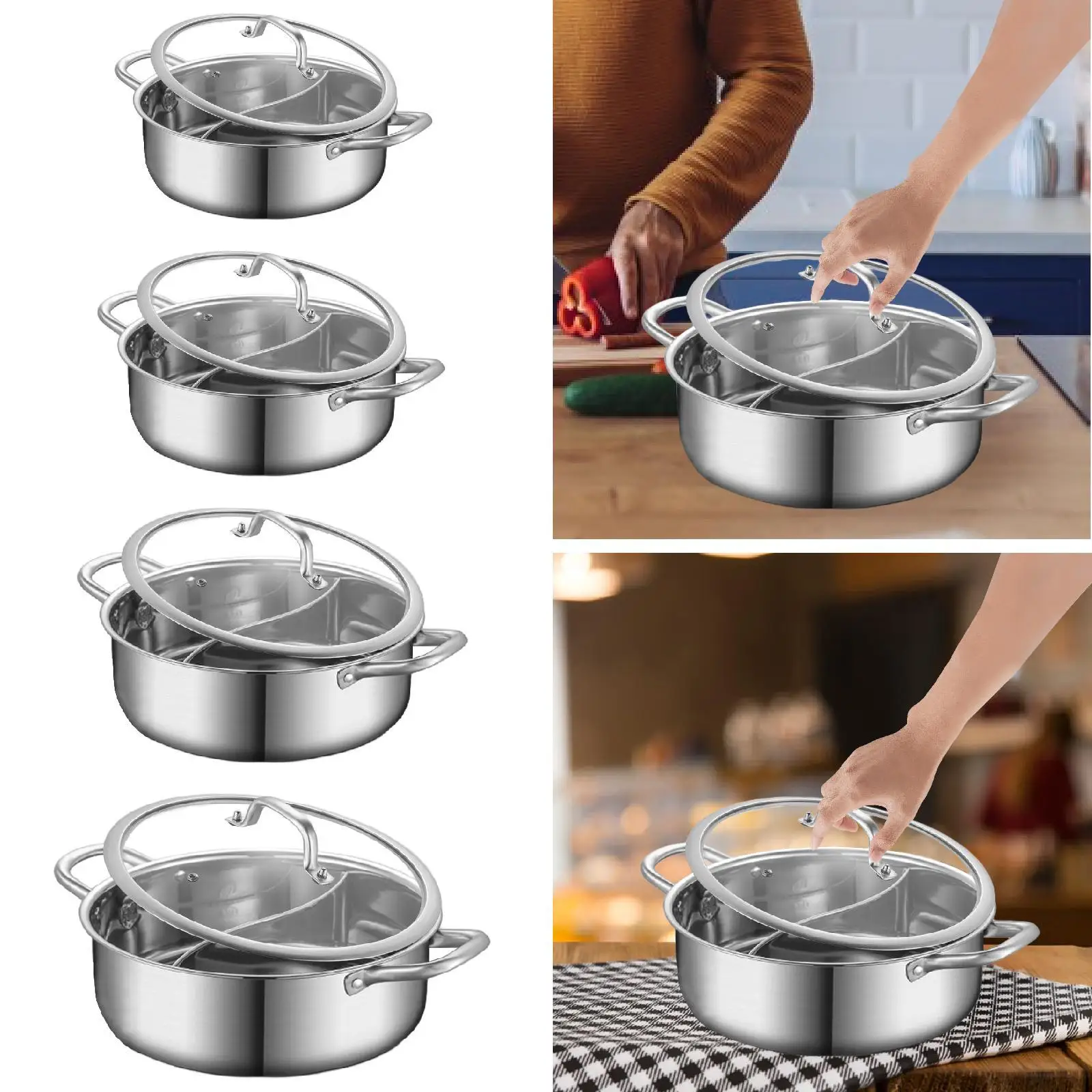 

Hot Pot with Divider Multipurpose Cookware for Restaurant Household Home