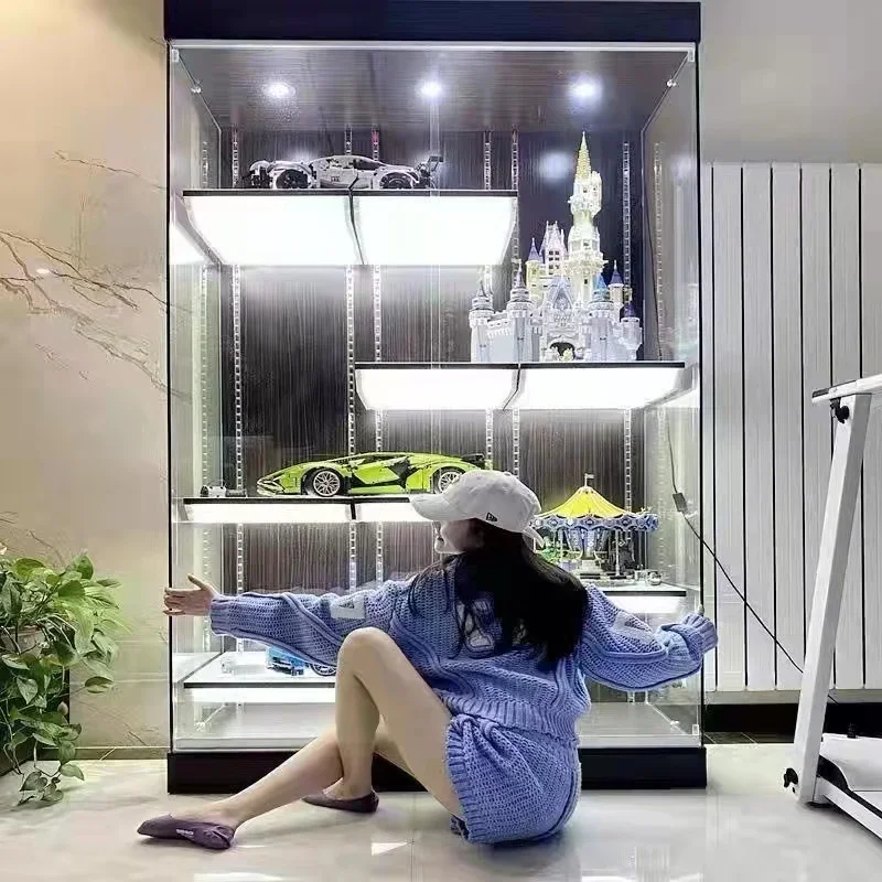 J Household Figure Display Cabinet Solid Wood Small Glass Door Model Trophy Display Cabinet Product Window Cabinet With Lamp