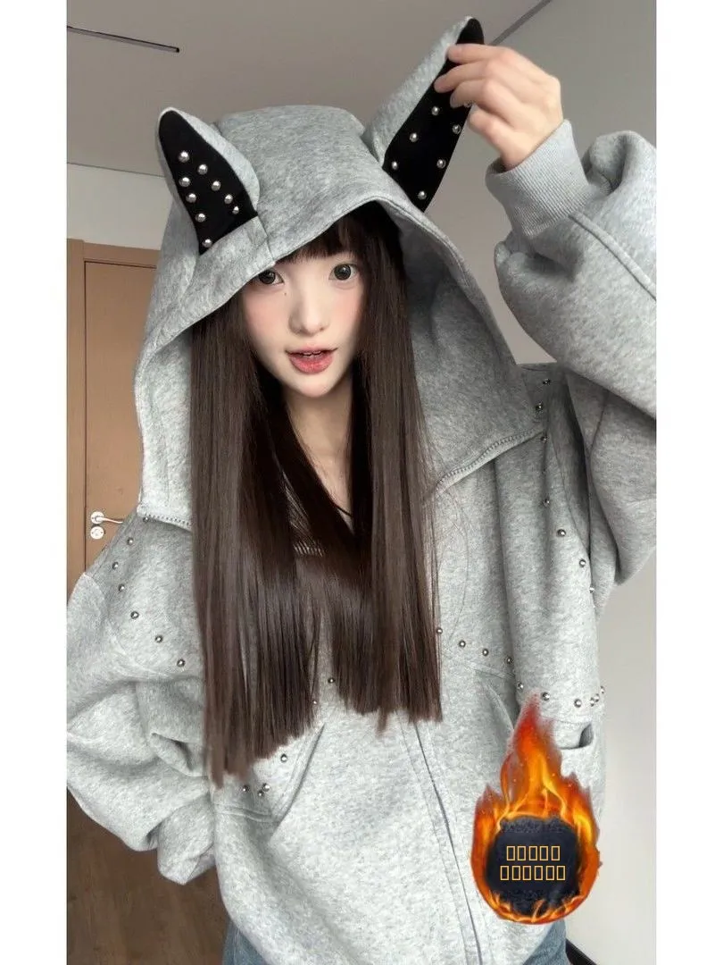 

Couple's Thiened Fce Hoodie Zipper Sle Men's Jaet American Sle Donkey Coat Casual Loose Fit Autumn Winter Outwear