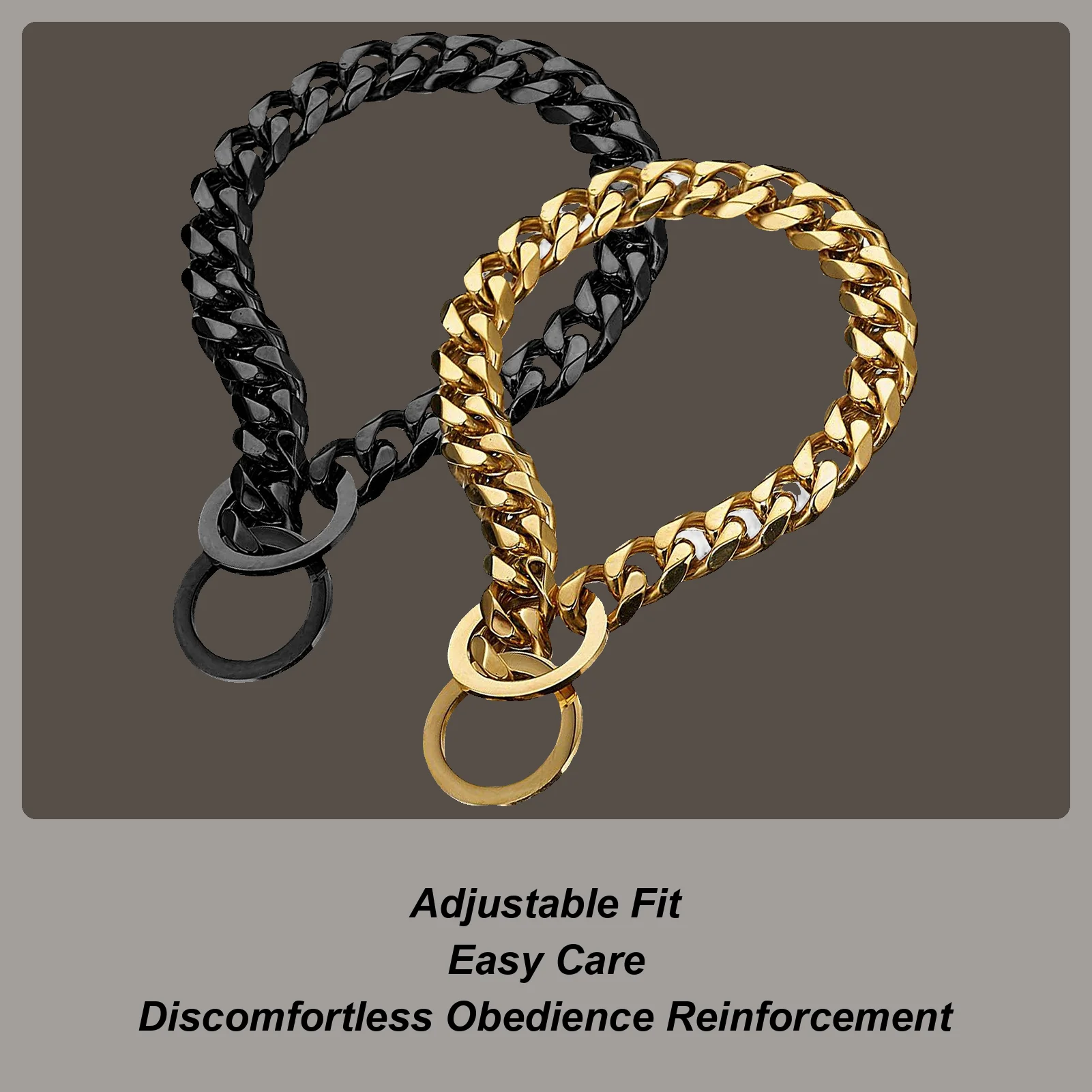 Ошейник-цепочка из нержавеющей стали для собак, гуманизированные учебные пособия, сверхпрочный черный и золотой стильный практичный ошейник для домашних животных