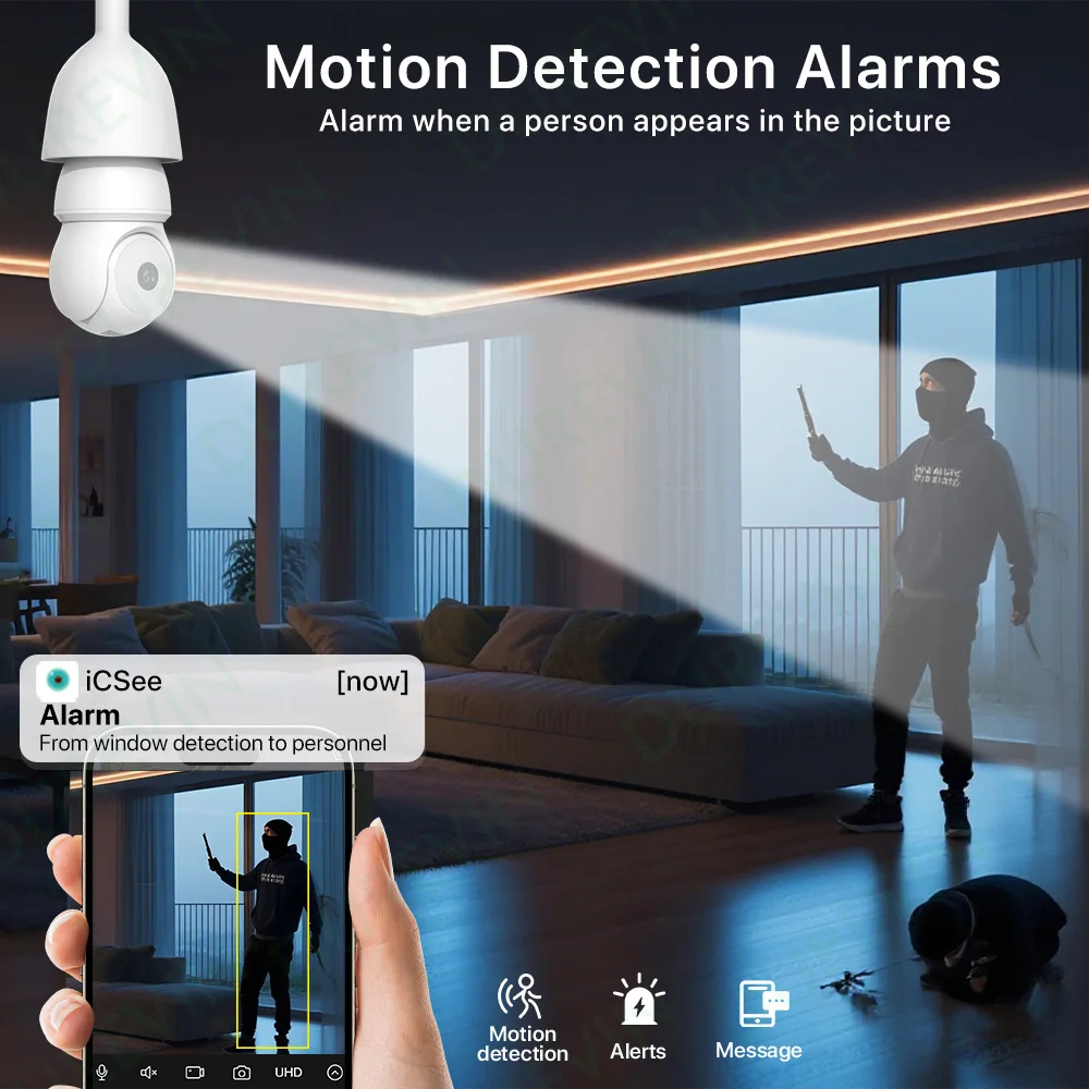 E27 لمبة في الهواء الطلق واي فاي كاميرا المنزل الذكي داخلي كشف الإنسان مقاوم للماء كاميرا متحركة كامل اللون للرؤية الليلية اتجاهين الصوت iCsee