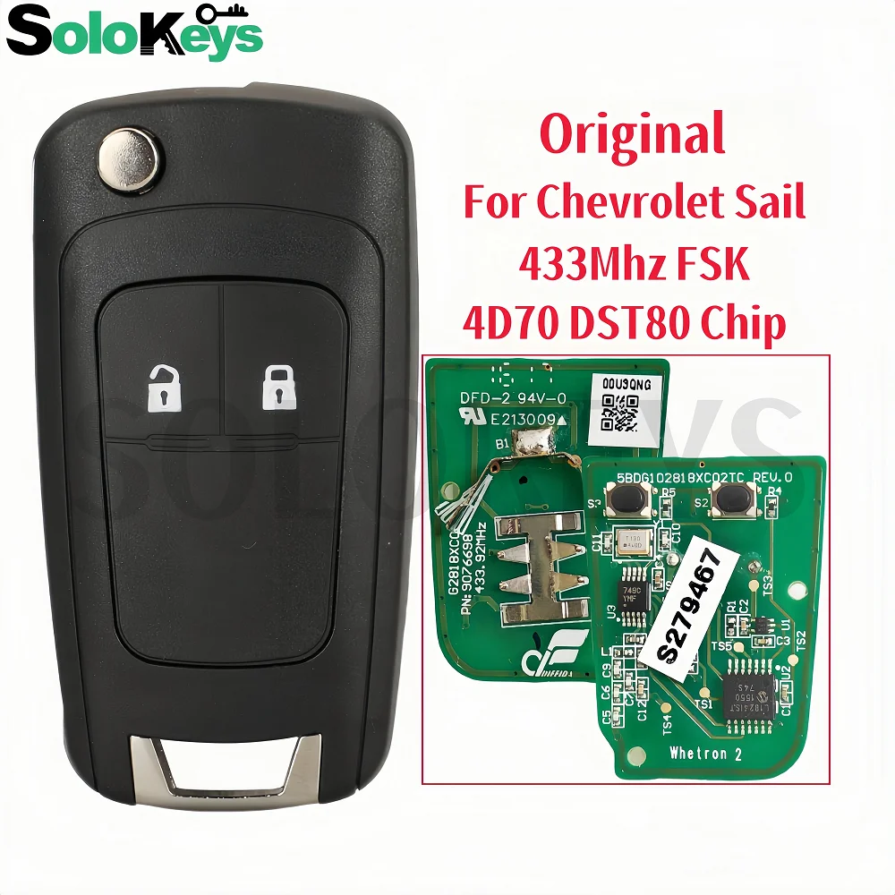 SOLOKEYS Original Folding Remote Control Key For Chevrolet Sail 2020+ 2Buttons 433Mhz FSK 4D70 DST80 Chip