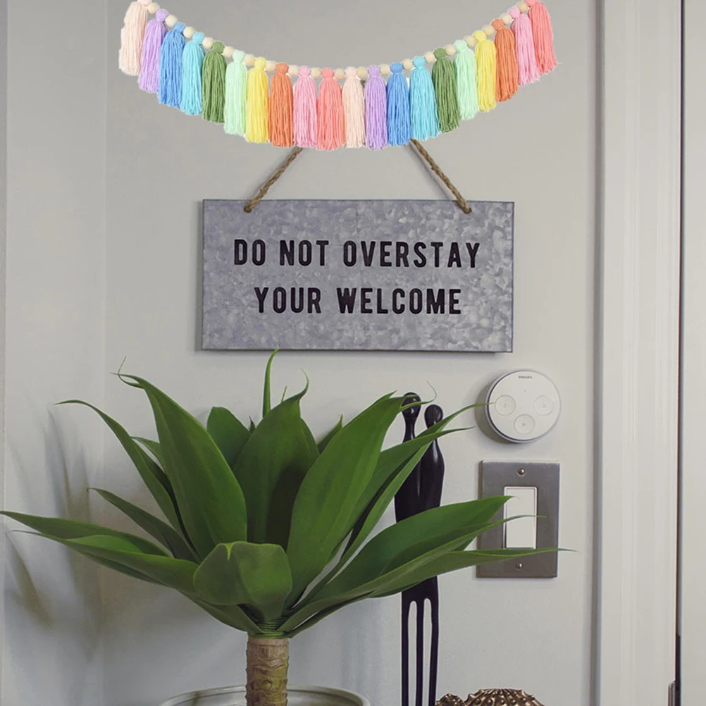 

Cotton Tassel Garland Wall Decor Rainbow Handmade Pendant Bedroom Nursery Decoration Bohemian Style Wood Beads String Colorful