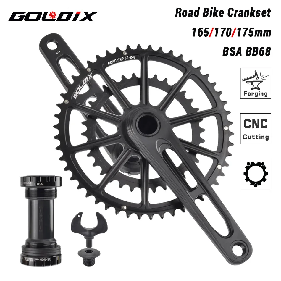 

GOLDIX Ultralight Road Bike Crankset Double Chainring for SRAM GXP 165/170/175mm Length All CNC Cutting Bicycle Crank