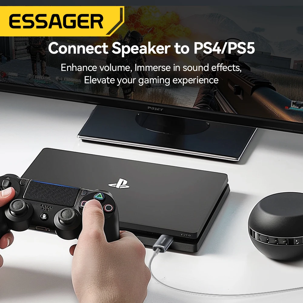 Essager-Mini USB Sound Card, adaptador de áudio estéreo externo, interface de 3,5mm, apto para PS4, PS5, Switch Laptop, Headset