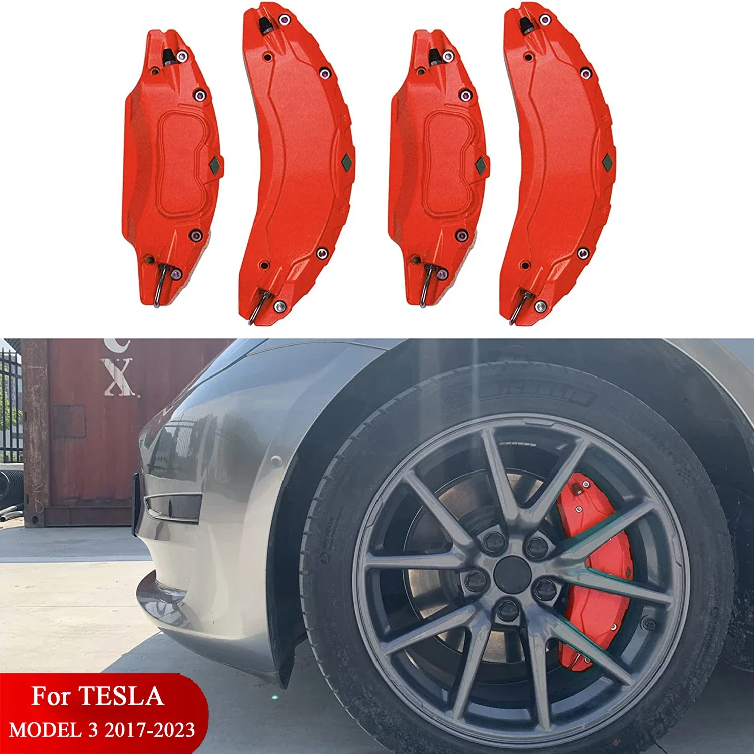 New!4pcs Brake Caliper Covers for Tesla Model 3 2017 2018 2019 2020 2021 2022 2023 Accessories With Stickers(not fit Model 3 202