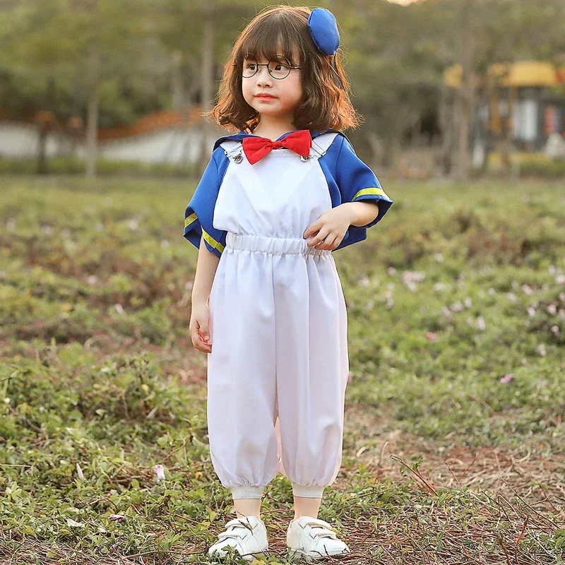 Kinder Mädchen Japanisch JK Marine Seemann Ente Anzug T-Shirt Overall Hut Set Kinder Halloween Rollenspiel Dress Up Cosplay Kostüm