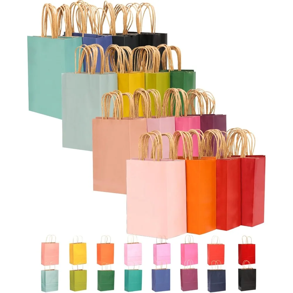 

Small Size Paper Gift Bags With Handles 8.3x6x3.15 16 Solid Colors Party Favor Bags（16-Packs）